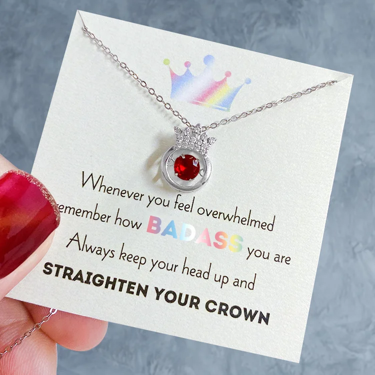 Straighten Your Crown Birthstone Necklace, Daughter Crown Pendant Sterling Silver