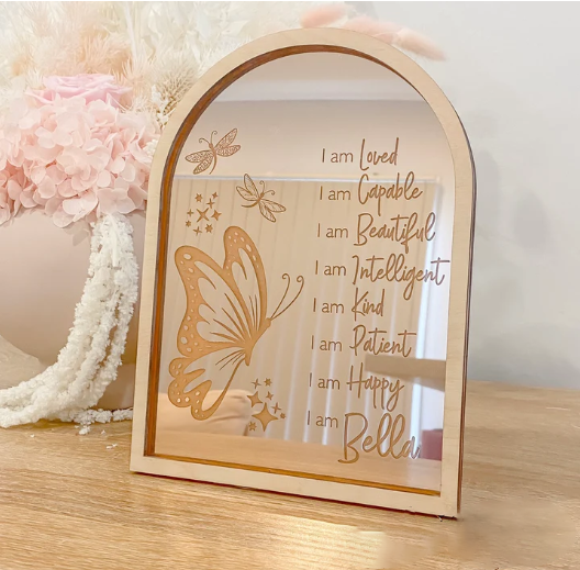 Personalized Daily Affirmations Mirrored Frame | Kids Daily Affirmations Illustration Room Decor