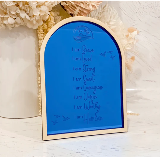 Personalized Daily Affirmations Mirrored Frame | Kids Daily Affirmations Illustration Room Decor