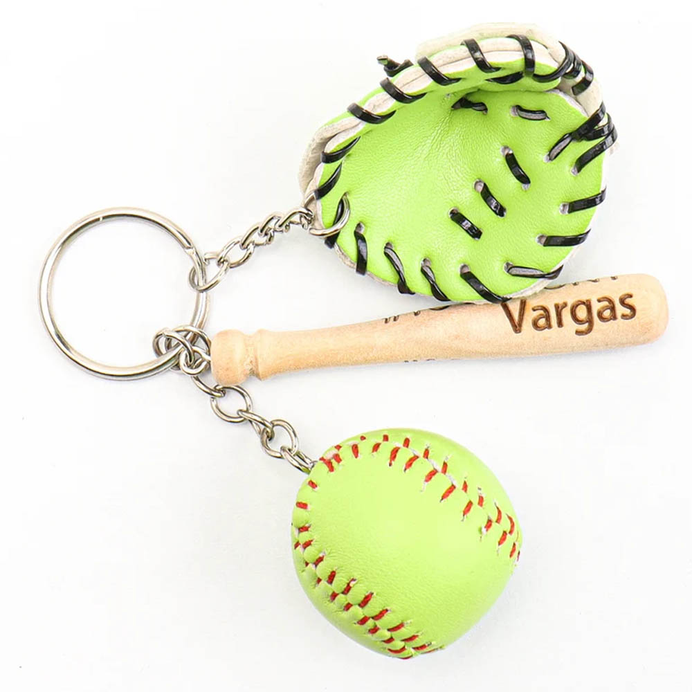 Personalized Mini Baseball Keyring, Coach Gift, Sports Monogrammed, PU Softball Engraved Name Bat, Mitten Number Team Gift Keychain, Father's Day