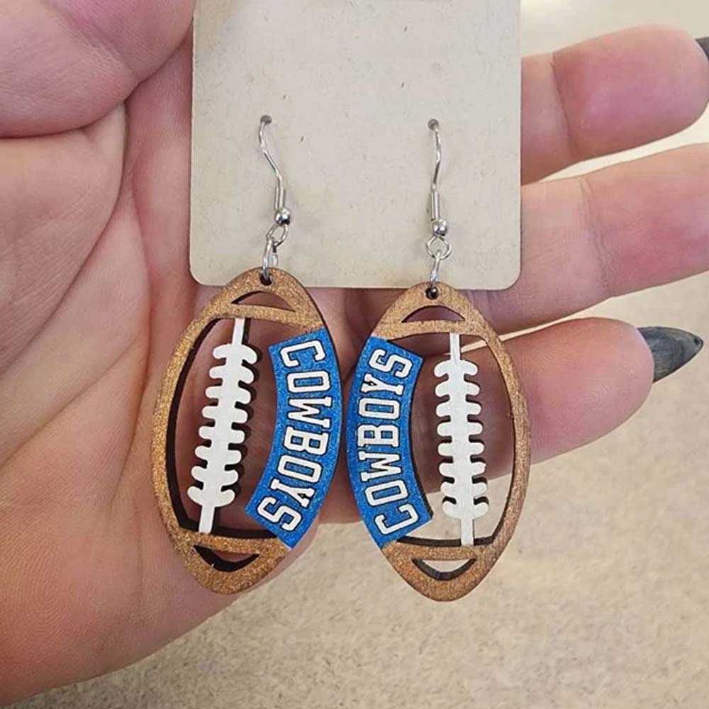 Personalized Name Football Earrings, Dallas Cowboys Football Dangles, Bengals Football Inspired Wooden Dangles Earrings, 49ers Football Wooden Dangles