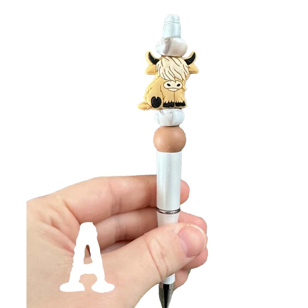 Personalized Highland Cow Pen, Custom Bead Pen, Cow Print, Personalized Gift