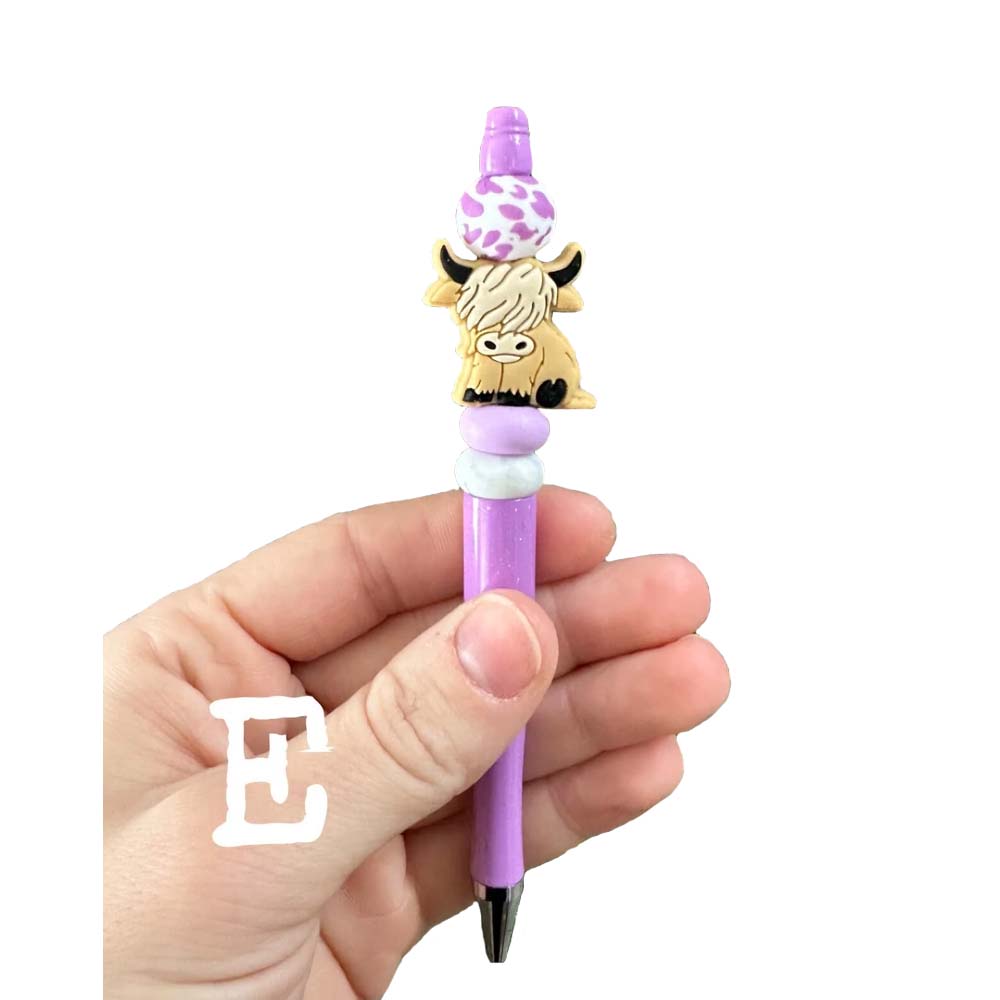 Personalized Highland Cow Pen, Custom Bead Pen, Cow Print, Personalized Gift
