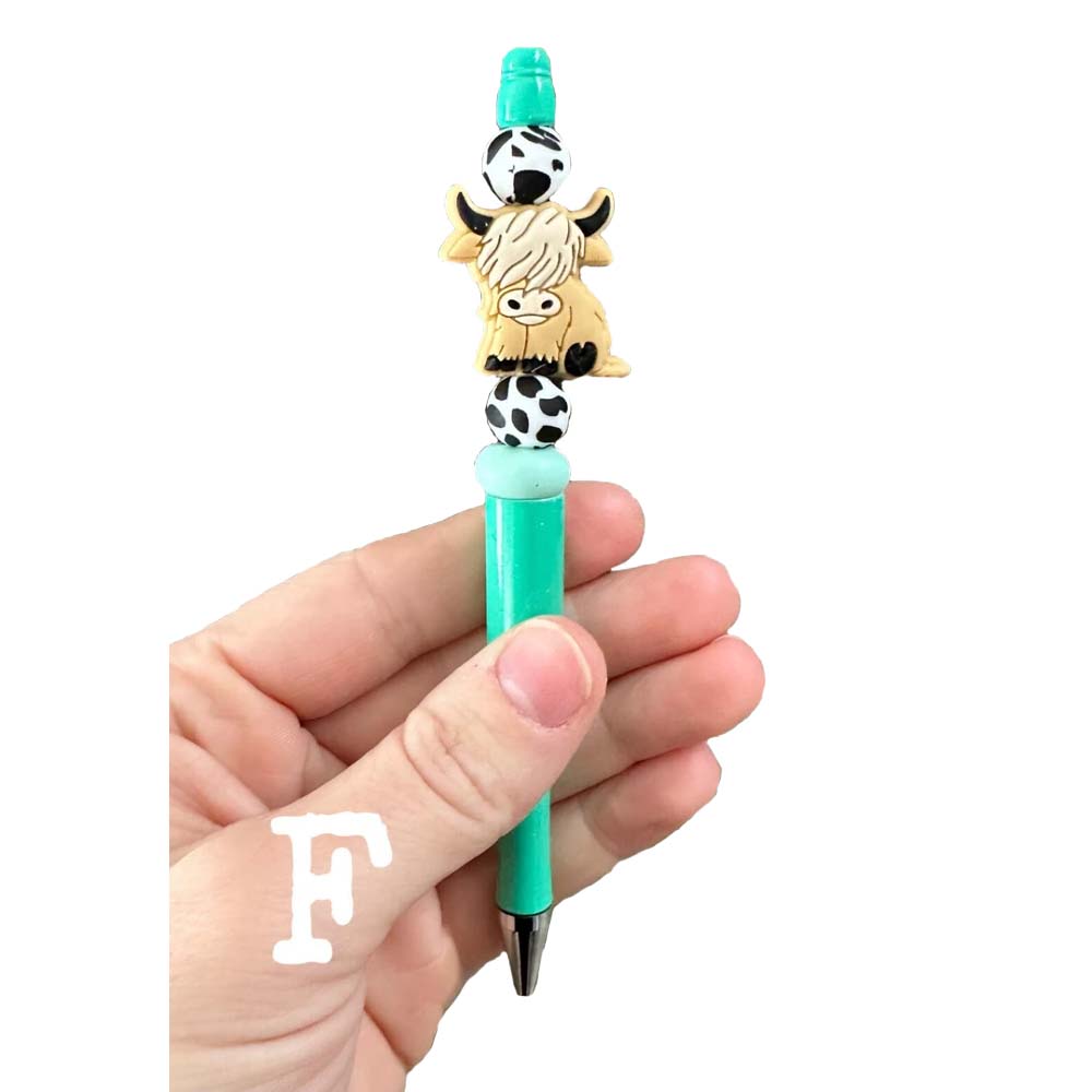 Personalized Highland Cow Pen, Custom Bead Pen, Cow Print, Personalized Gift