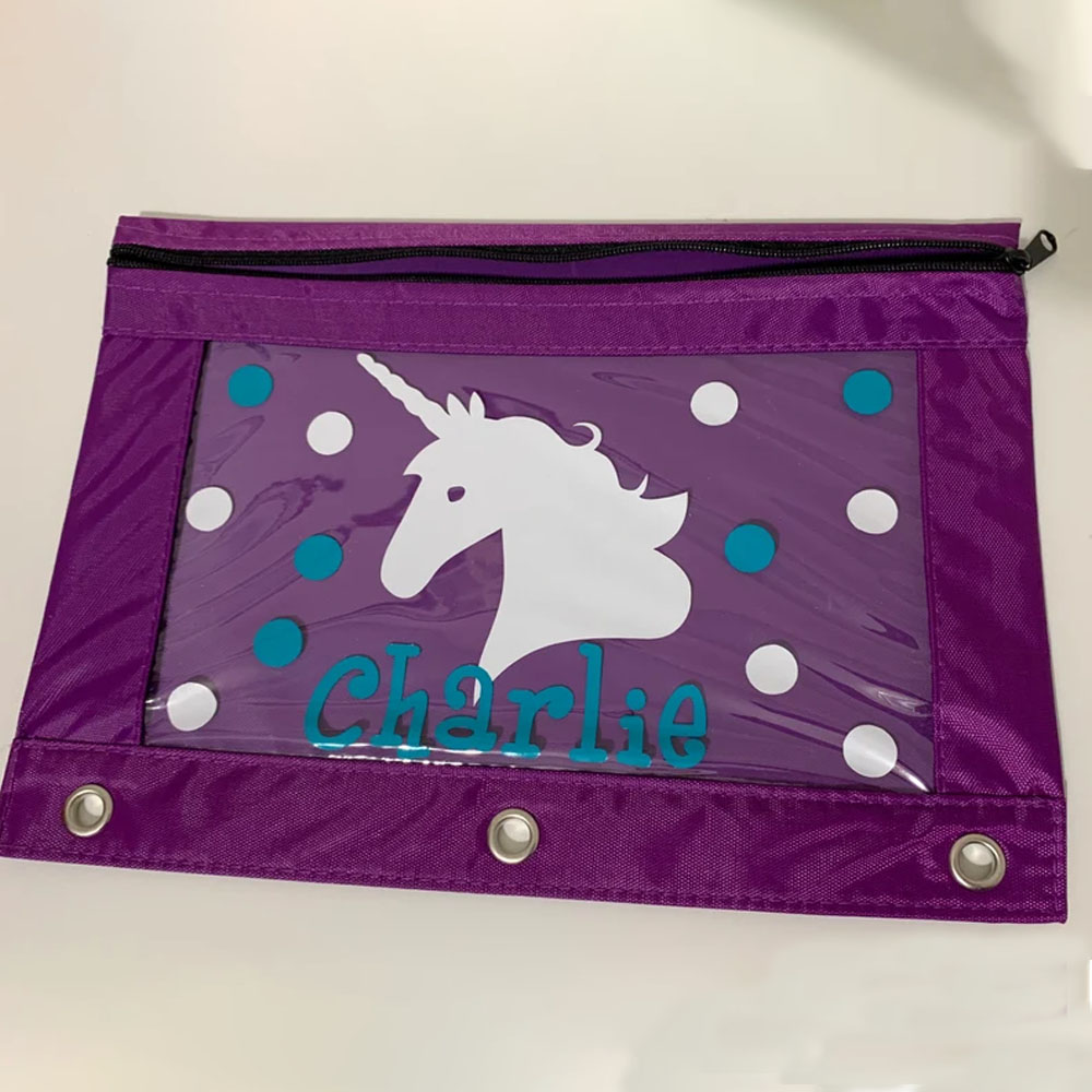 Custom Name Cute Unicorns Rainbow Pencil Pouch for 3 Ring Binder, Zipper Binder Pouches, Pencil Case Bag with Clear Window, for Office College Supplies Organizer