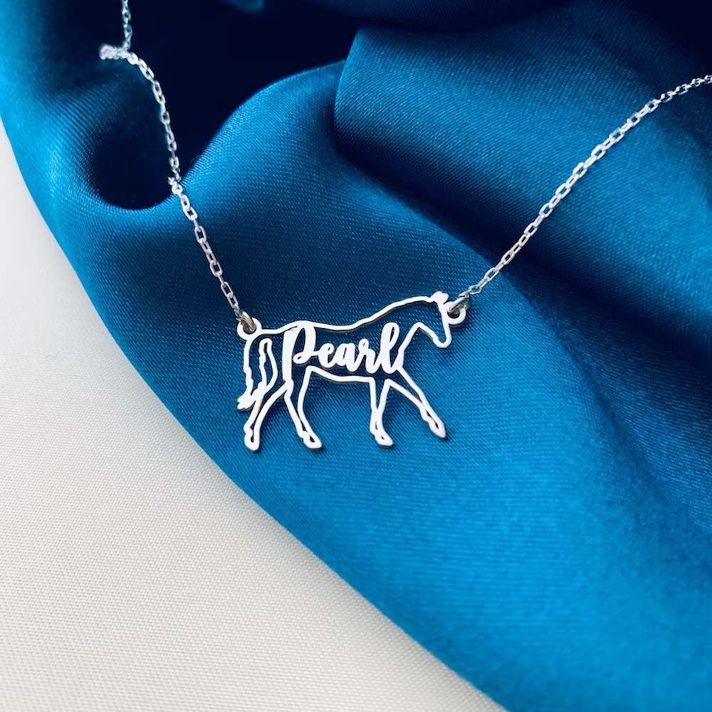 Horse Necklace, Personalized Horse Name Necklace, Horse Memorial Gift, Horse Necklace for Woman, Horse Riding Gift
