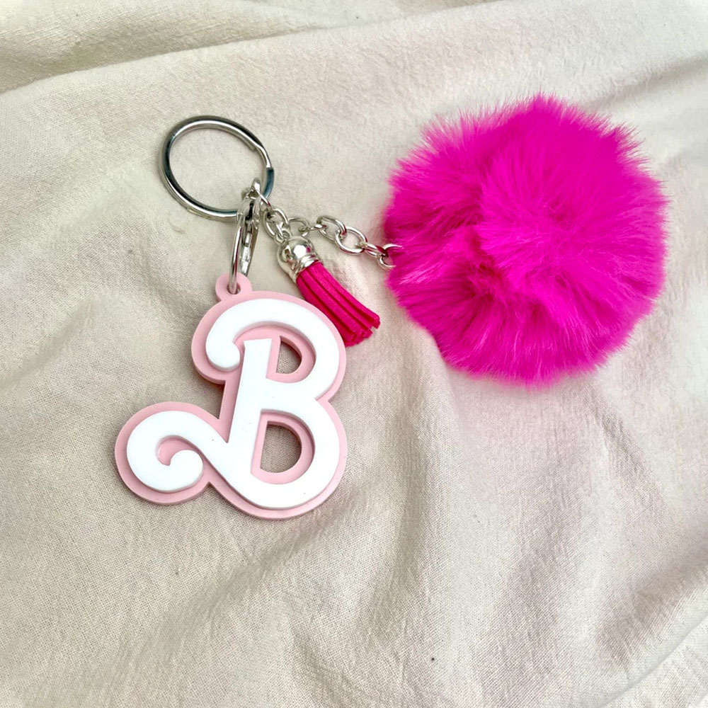 Custom Pink Name Acrylic Keychain, Let's go Party, Custom Barb Keyring, Pink Acrylic House Key Ring
