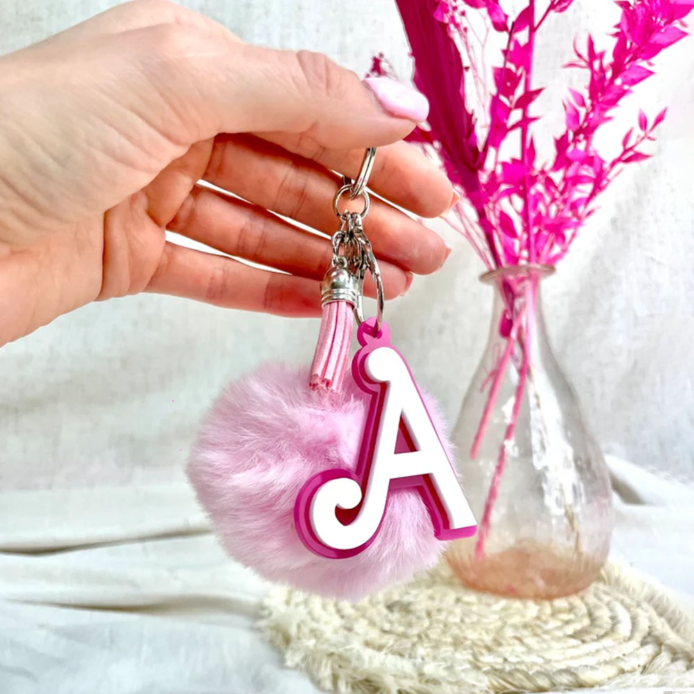 Custom Pink Name Acrylic Keychain, Let's go Party, Custom Barb Keyring, Pink Acrylic House Key Ring