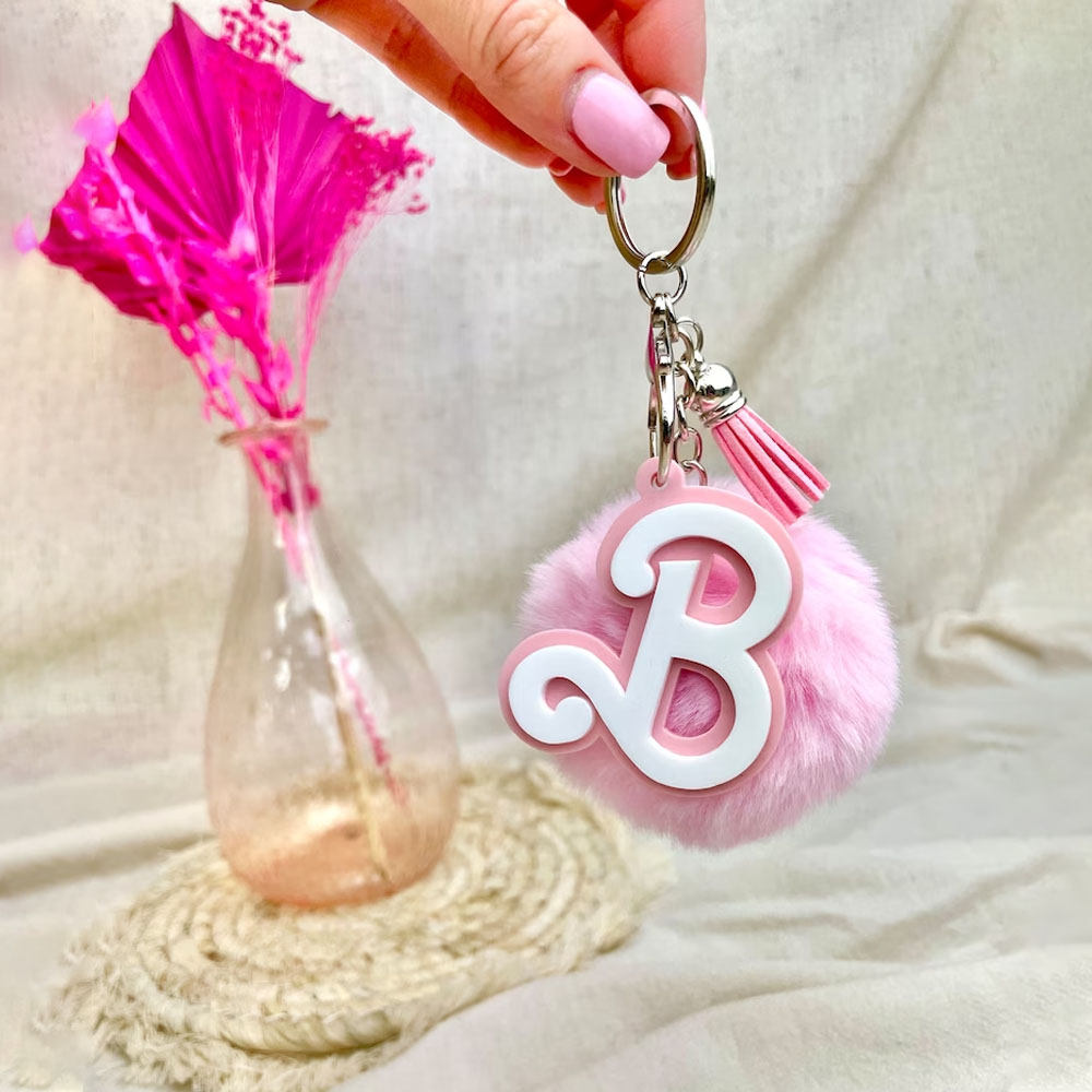 Custom Pink Name Acrylic Keychain, Let's go Party, Custom Barb Keyring, Pink Acrylic House Key Ring