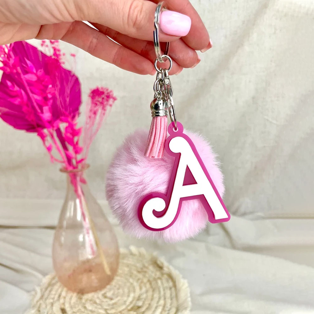 Custom Pink Name Acrylic Keychain, Let's go Party, Custom Barb Keyring, Pink Acrylic House Key Ring