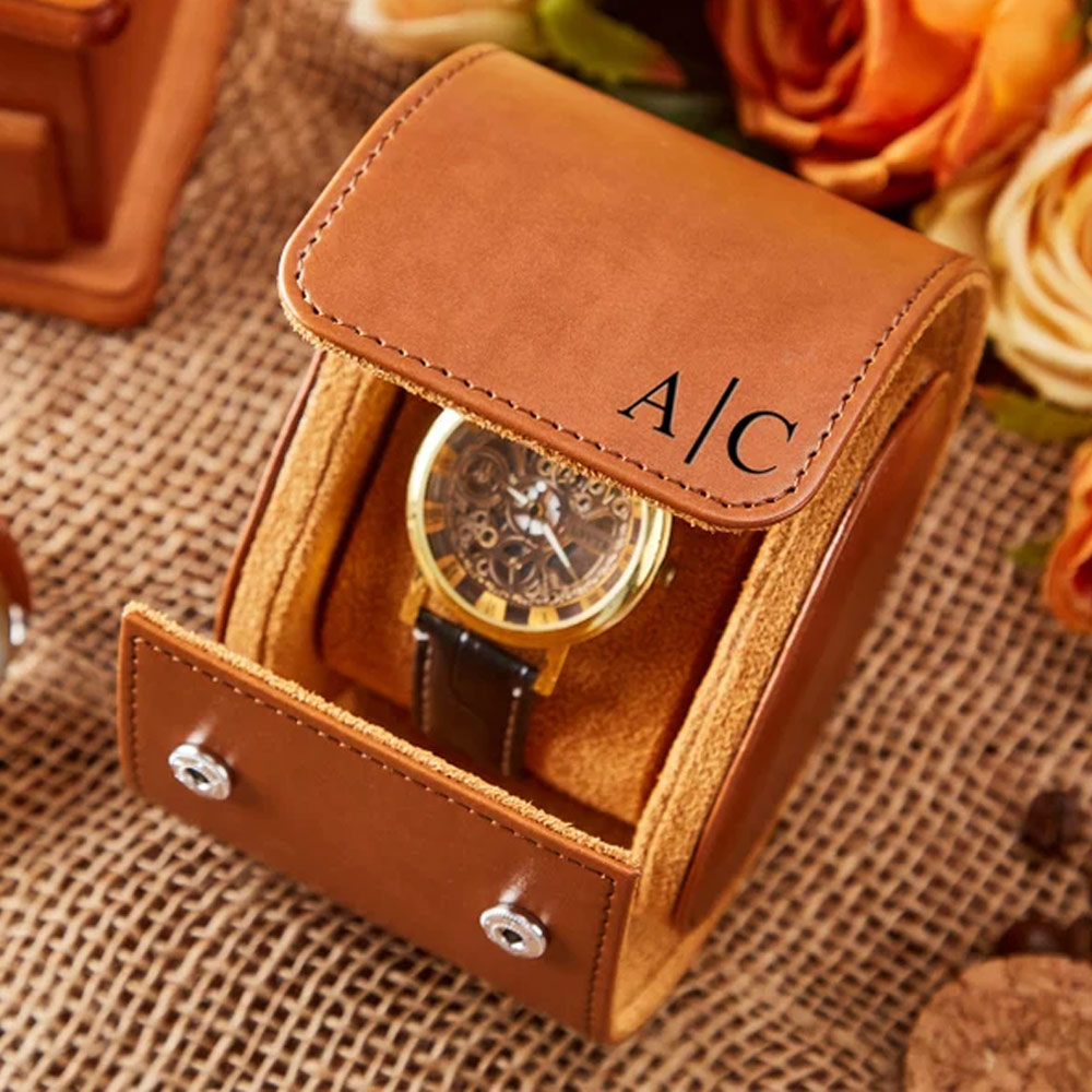 Custom Leather Watch Box for Him, Personalized Watch Case, Engraved Groomsmen Watch Case, Travel Watch Box Holder, Groom Gift, Groomsman Gift