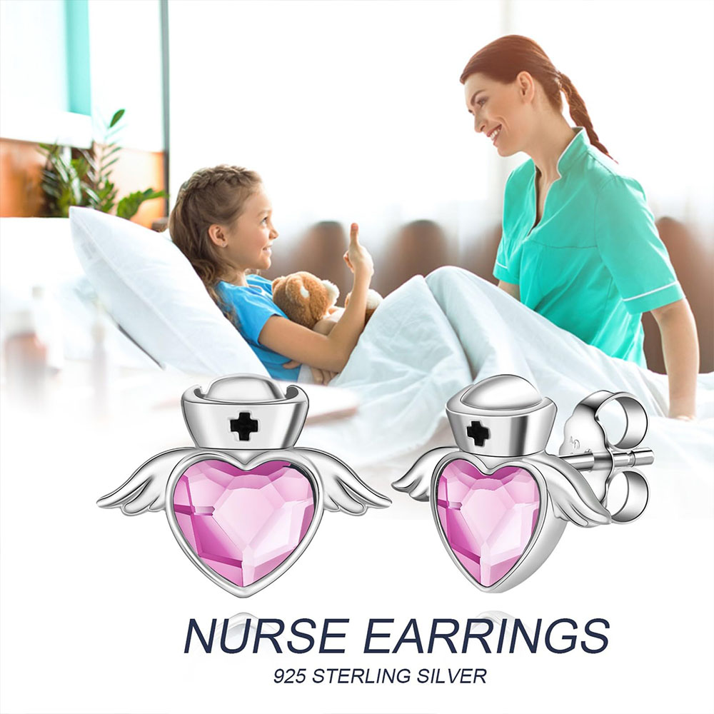 Custom Birthstone Nurse Earrings, Earrings Stud Nurse Jewelry, Birthstone Gifts for Doctor RN Medical Student, Nurses Day