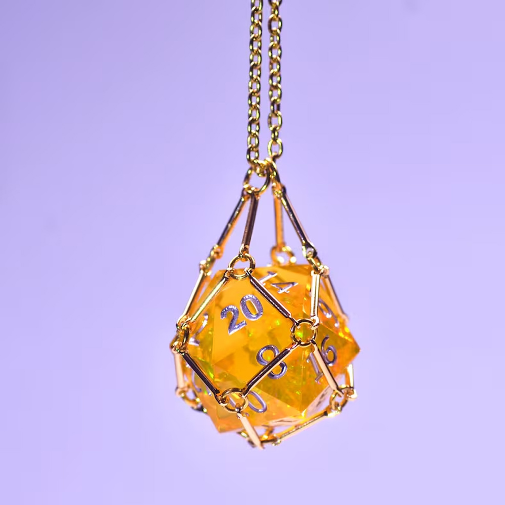 Dice Cage Necklace, D20 Dice Necklace, 18k Gold Plated Cage Necklace, D20 Pendant Jewelry Gift