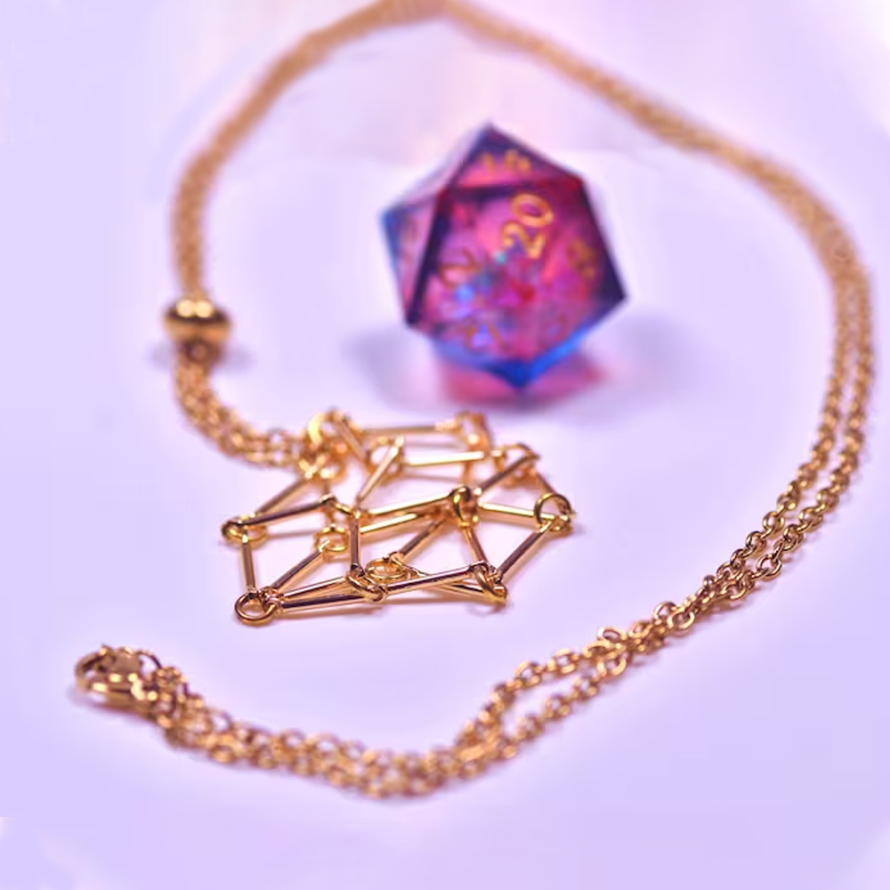 Dice Cage Necklace, D20 Dice Necklace, 18k Gold Plated Cage Necklace, D20 Pendant Jewelry Gift