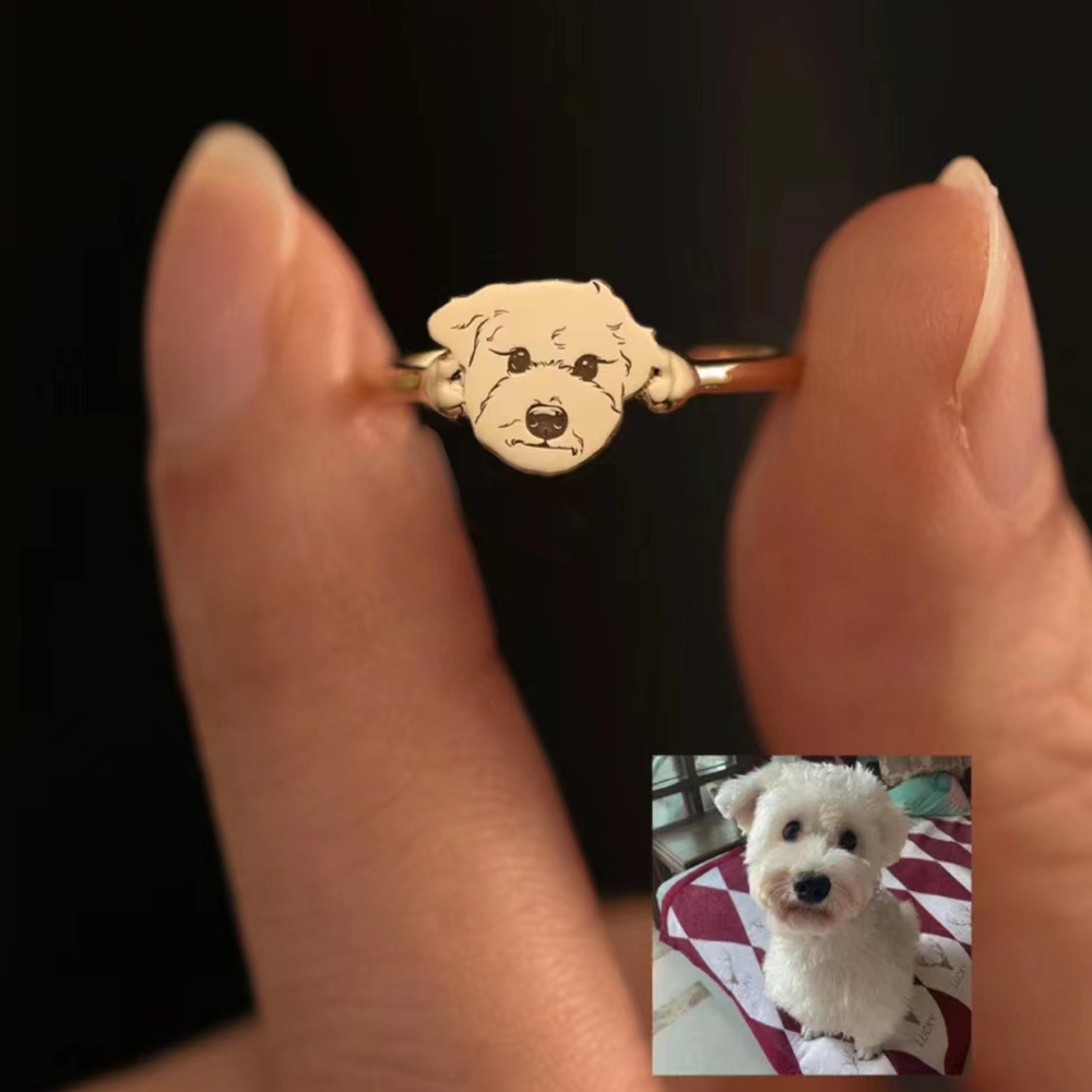 Custom Pet Photo Ring, Custom Pet Portrait Ring, Engraved Dog or Cat Ring, Pet Memorial Jewelry, Personalized Pet Lover Gift