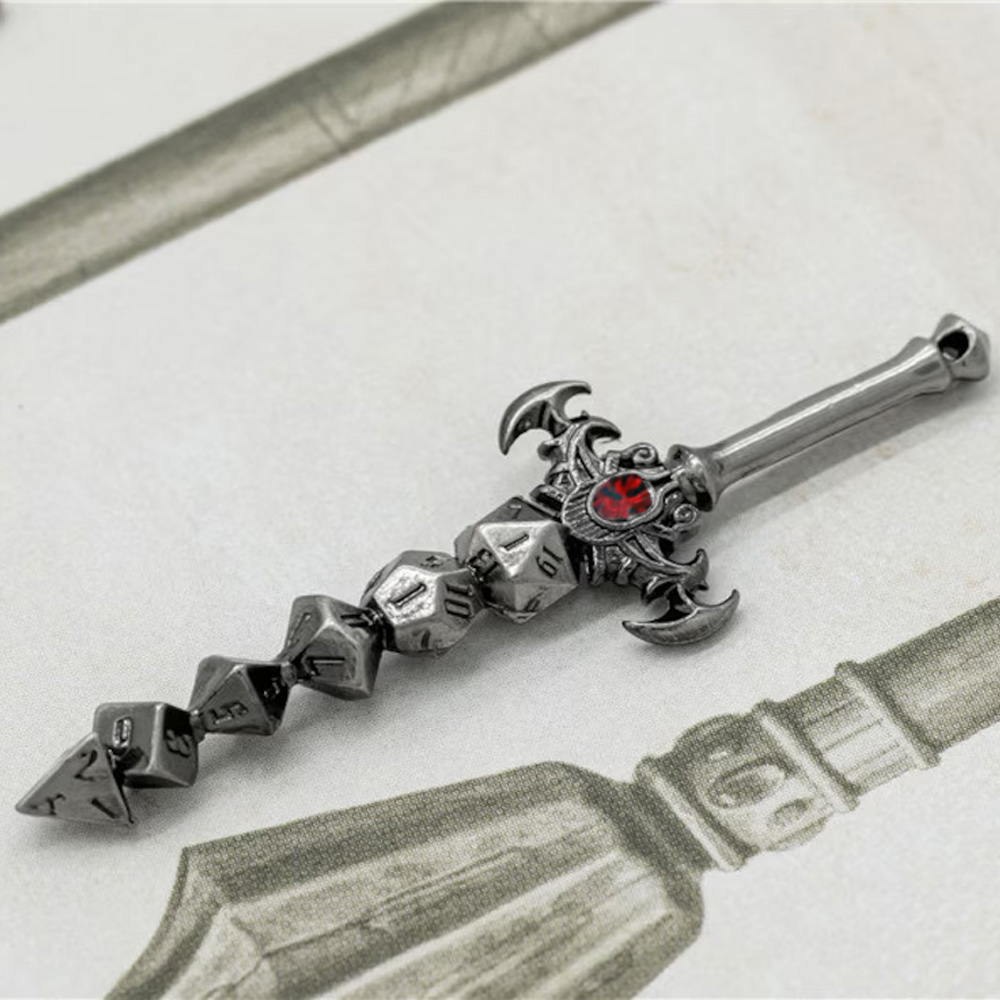 Custom Birthstone Dice Sword Pendant Necklace, RPG Gift, Tabletop Roleplaying Games, Call Cthulhu